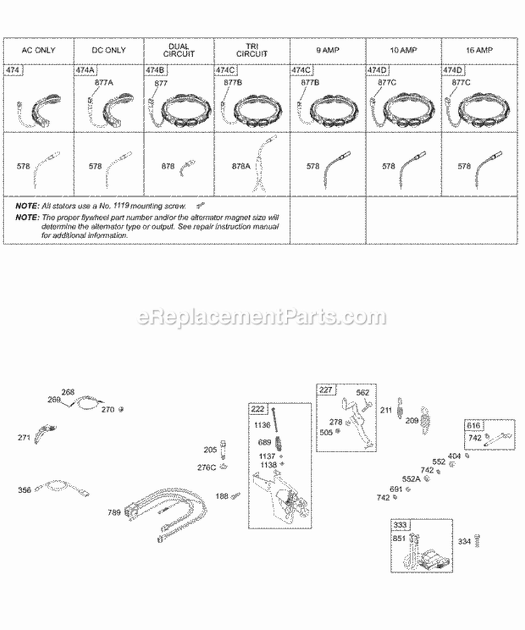 Alternator Controls Diagram and Parts List for  Briggs and Stratton Engine
